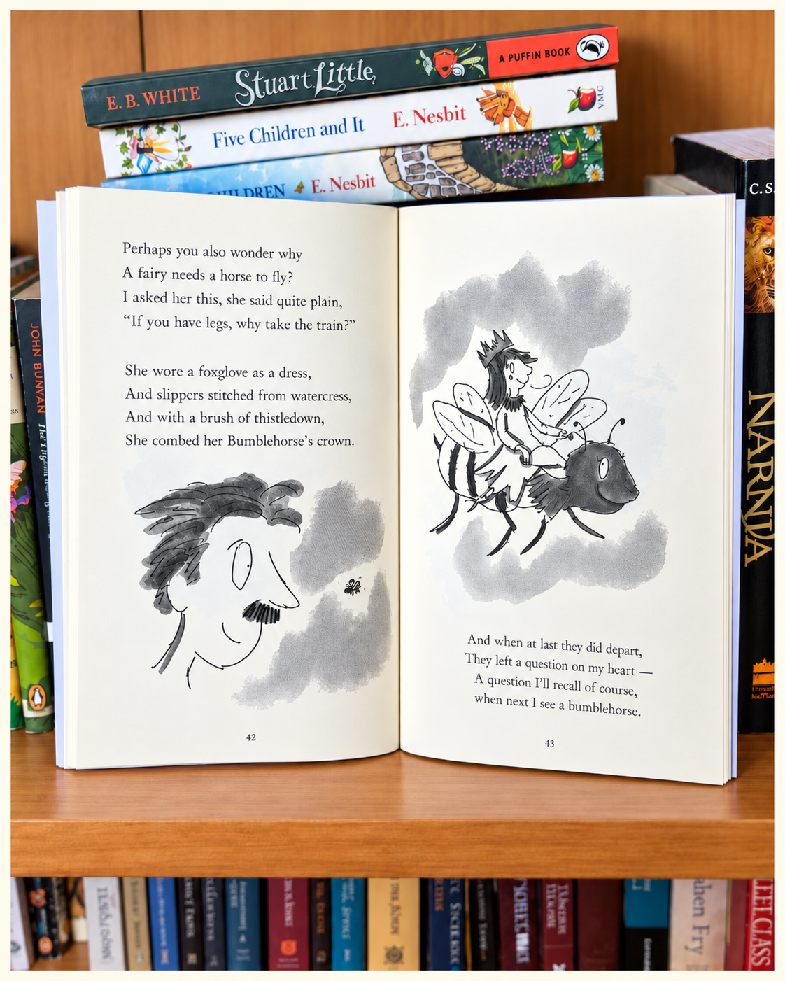 Open spread from Orts & Allsorts showing the Bumblehorse poem and illustration.